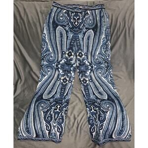 Philosophy Republic Palazzo Pants Pull On Silky Abstract Blue Wide Leg Size M